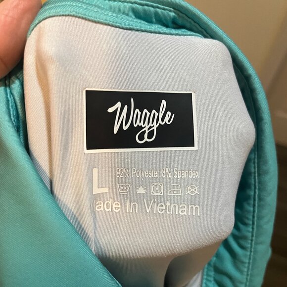 Waggle Men's blue w/ teal turtles all over performance golf polo shirt Large L - Picture 5 of 5